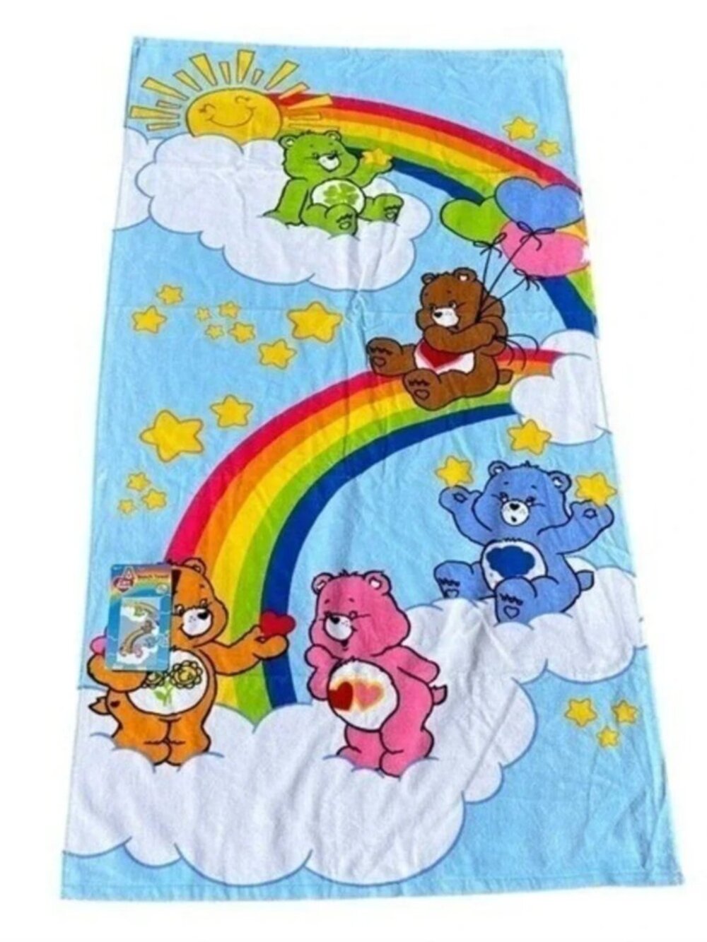 Care Bears Rainbow Clouds 100% Cotton Beach Towel 28x58 NWT